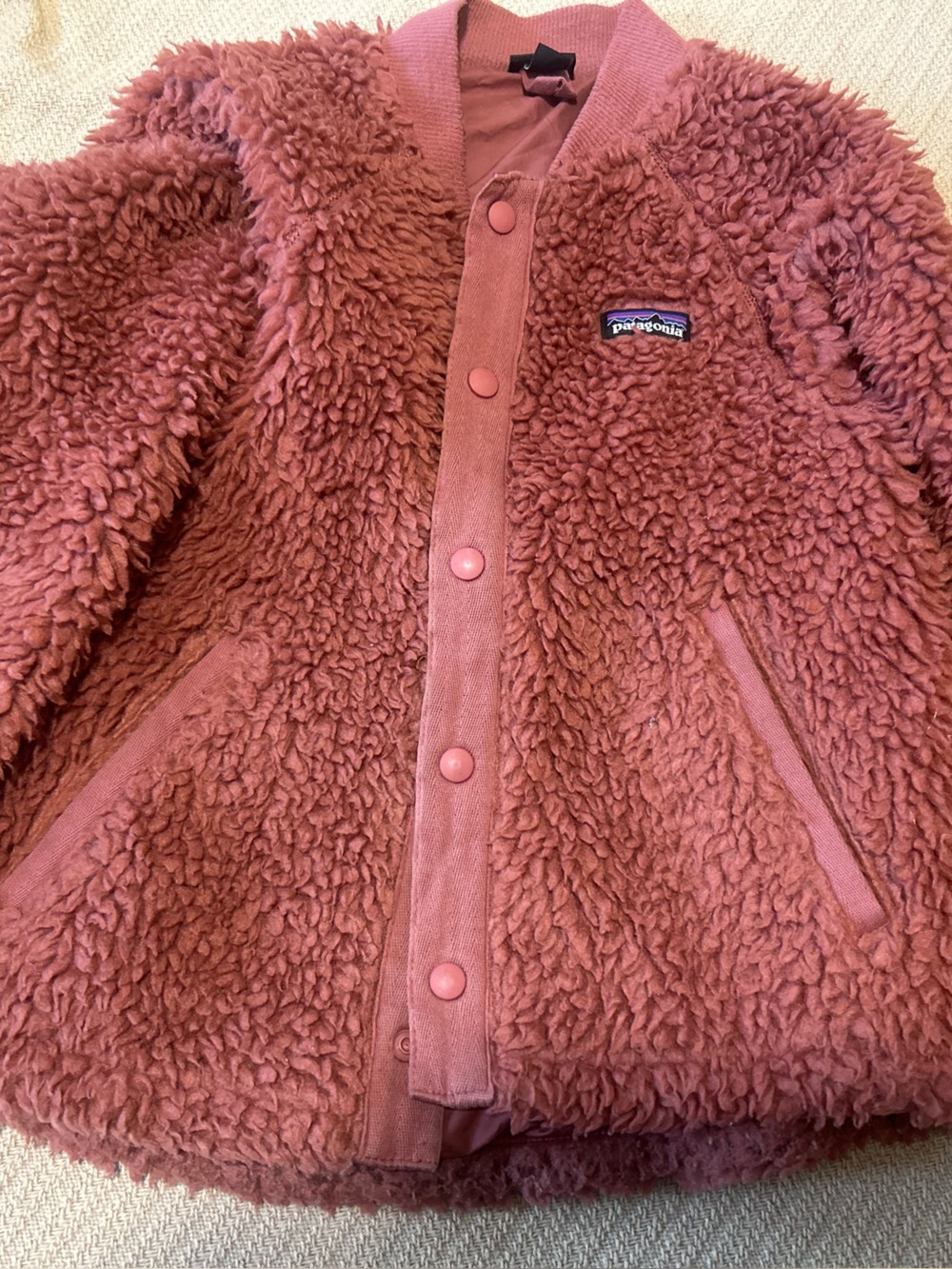 Patagonia Kids Pink Plush Snap-Front Sherpa Jacket